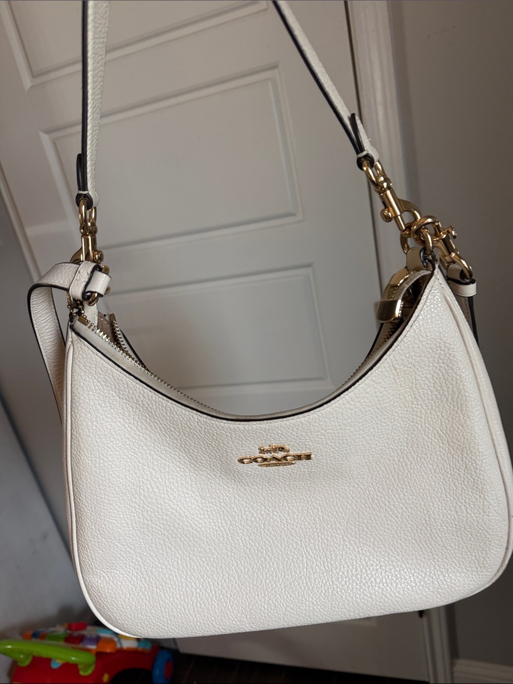 Coach Pebbled Leather Shoulder Bag in Chalk/Gold - Picture 6 of 9